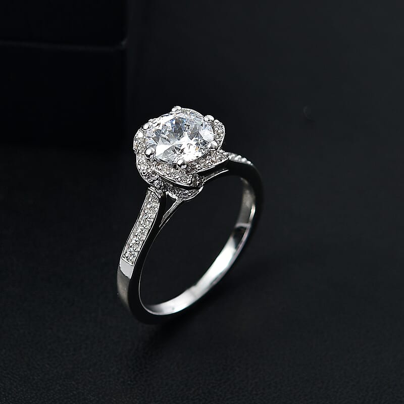 J Francis Embellished with 120 Facet Zirconia by Swarovski 3.90 ctw Swirl Ring in Rhodium Over Sterling Silver (Size 8.0)