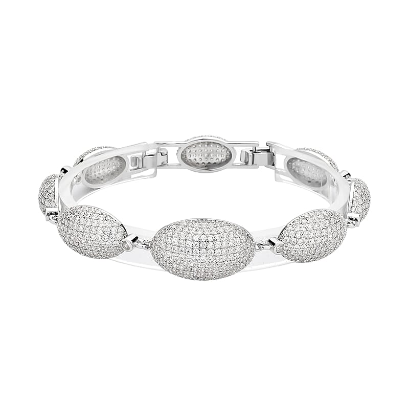 Simulated Lustrous Link Diamond 2.50 ctw Bracelet in Silvertone (7.50 In)