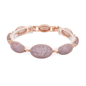 Simulated Purple Diamond Lustrous Link Bracelet in Rosetone (7.50 In)