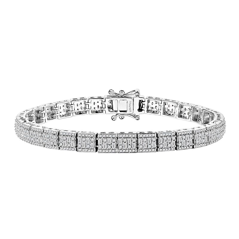 Diamond Art Deco Bracelet in Rhodium Over Sterling Silver (7.25 In) 3.90 ctw