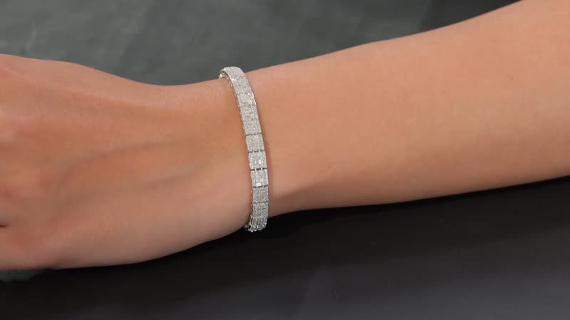 Diamond Art Deco Bracelet in Rhodium Over Sterling Silver (7.25 In) 3.90 ctw