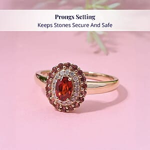 Luxoro AAA Red Sapphire, Padparadscha Sapphire (BT) and I2 Diamond 1.20 ctw Crimson Halo Ring in 10K Yellow Gold (Size 10.0)