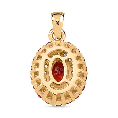 Luxoro AAA Songea Sapphire, Padparadscha Sapphire (BT) and G-H I2 Diamond 1.20 ctw Crimson Halo Pendant without Chain in 10K Yellow Gold