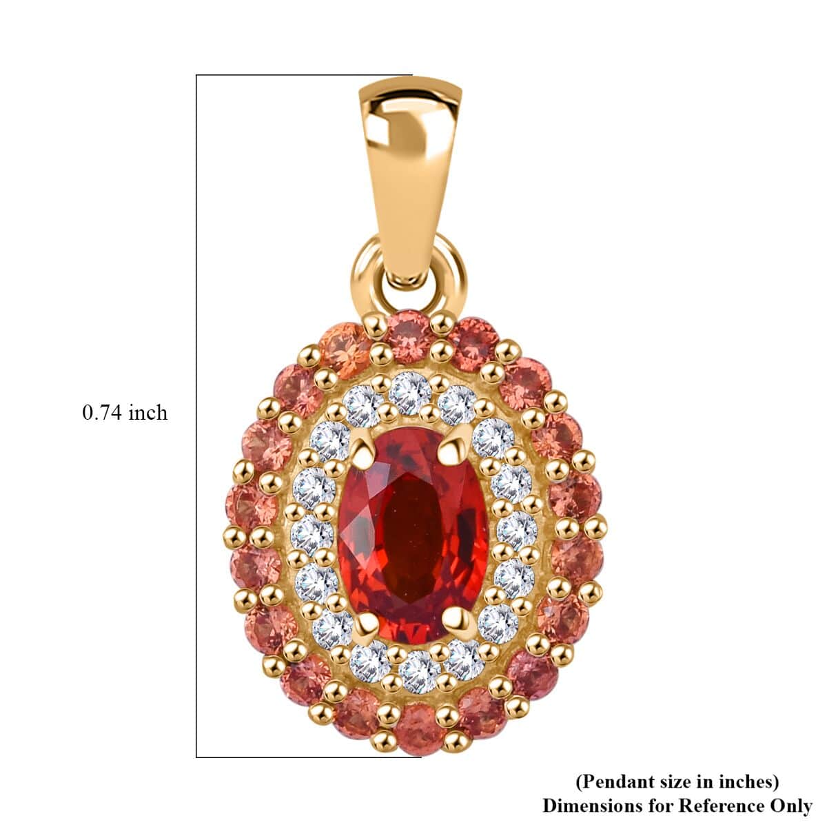 Luxoro AAA Red Sapphire, Padparadscha Sapphire (BT) and G-H I2 Diamond 1.20 ctw Crimson Halo Pendant in 10K Yellow Gold image number 5