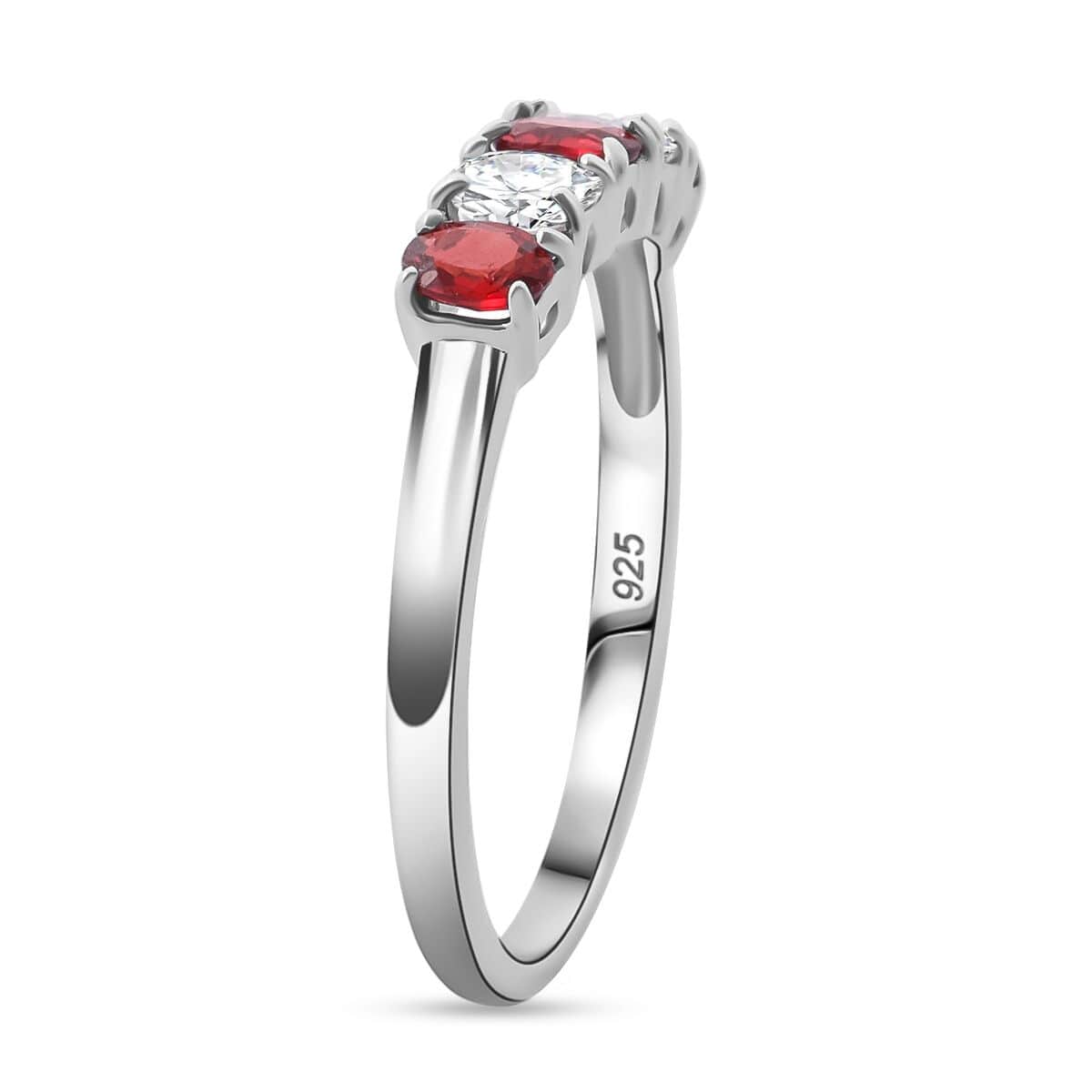 Premium Red Sapphire and Moissanite 1.00 ctw Symphony Band Ring in Rhodium Over Sterling Silver (Size 10.0) image number 3