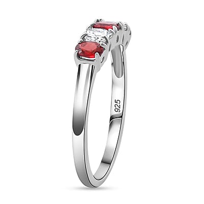 Premium Red Sapphire and Moissanite 1.00 ctw Symphony Band Ring in Rhodium Over Sterling Silver (Size 10.0)