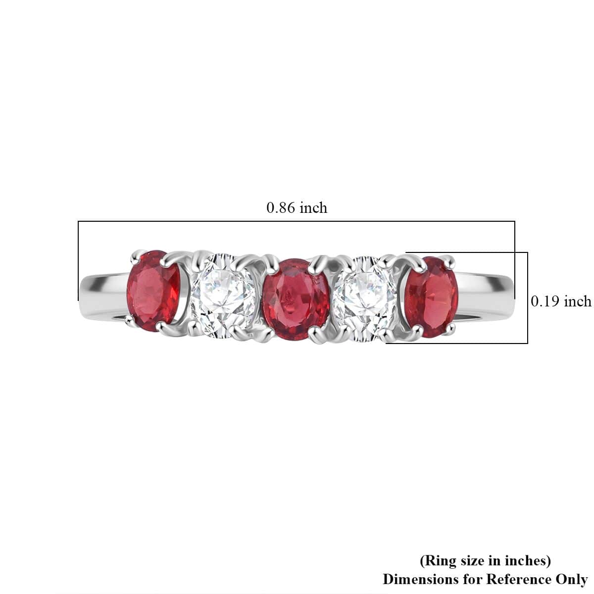 Premium Red Sapphire and Moissanite 1.00 ctw Symphony Band Ring in Rhodium Over Sterling Silver (Size 10.0) image number 5