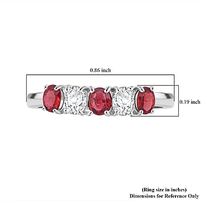 Premium Red Sapphire and Moissanite 1.00 ctw Symphony Band Ring in Rhodium Over Sterling Silver (Size 10.0)
