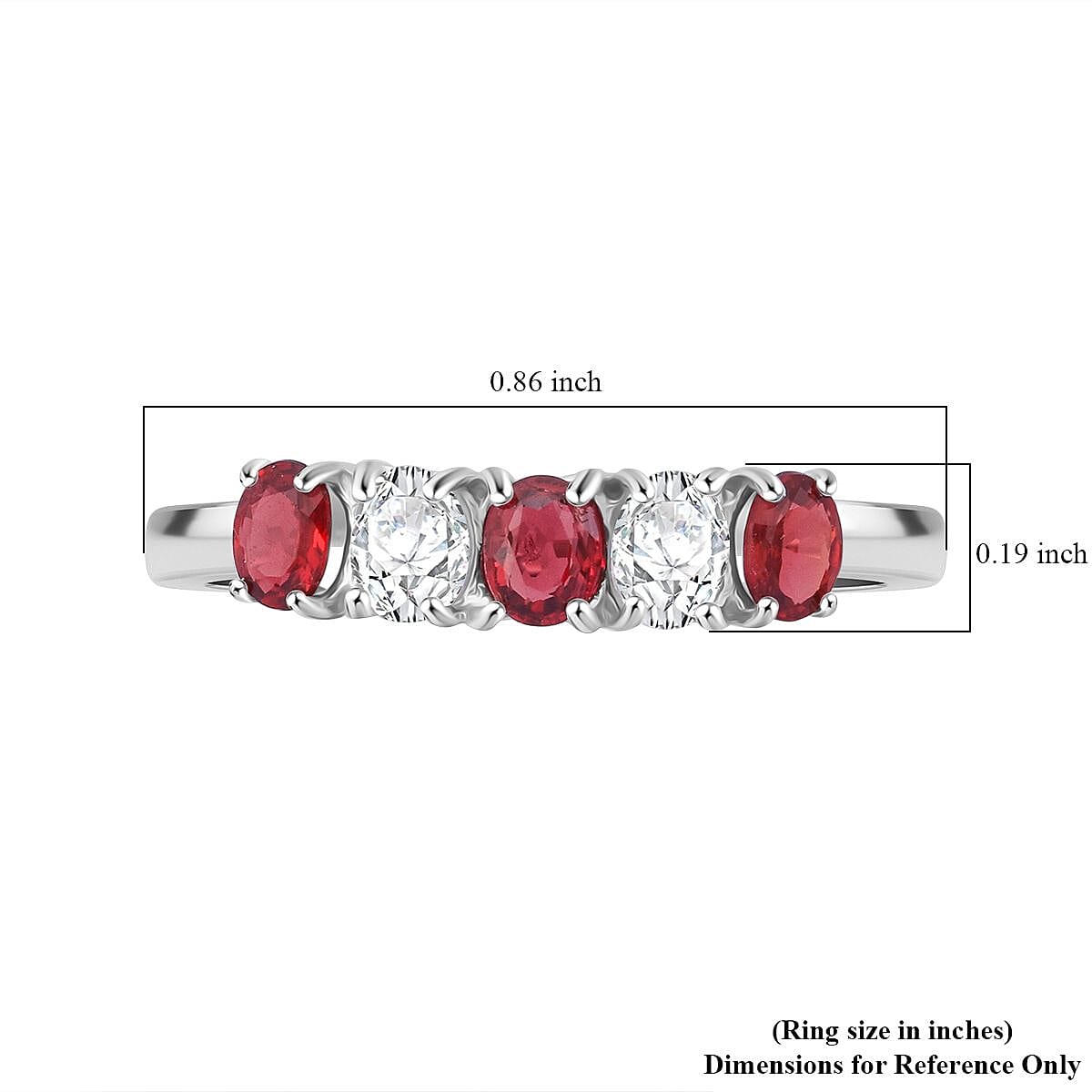 Premium Red Sapphire and Moissanite 1.00 ctw Symphony Band Ring in Rhodium Over Sterling Silver (Size 6.0) image number 5