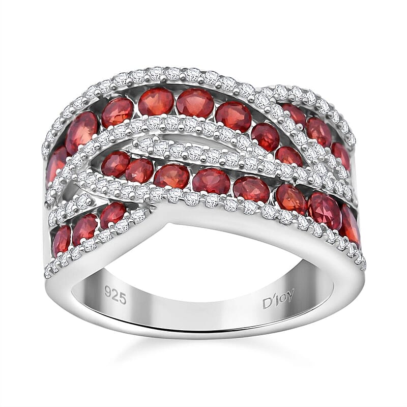 Premium Red Sapphire, White Zircon Ring in Rhodium Over Sterling Silver (Size 10.0) 3.00 ctw
