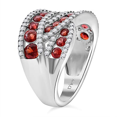 Premium Red Sapphire, White Zircon Ring in Rhodium Over Sterling Silver (Size 10.0) 3.00 ctw