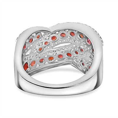 Premium Red Sapphire, White Zircon Ring in Rhodium Over Sterling Silver (Size 10.0) 3.00 ctw