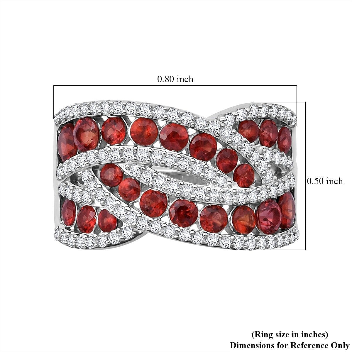 Premium Red Sapphire, White Zircon Ring in Rhodium Over Sterling Silver (Size 10.0) 3.00 ctw