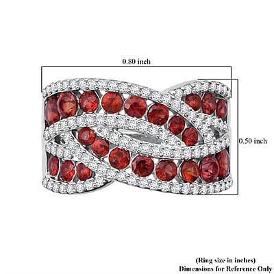 Premium Red Sapphire, White Zircon Ring in Rhodium Over Sterling Silver (Size 10.0) 3.00 ctw