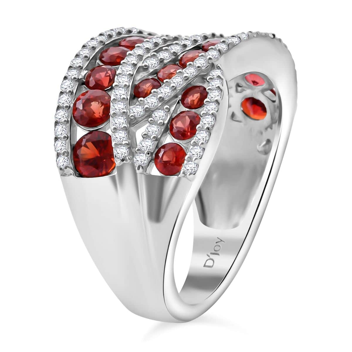 Premium Red Sapphire and White Zircon 3.00 ctw Lustrous Weave Ring in Rhodium Over Sterling Silver (Size 5.0) image number 3