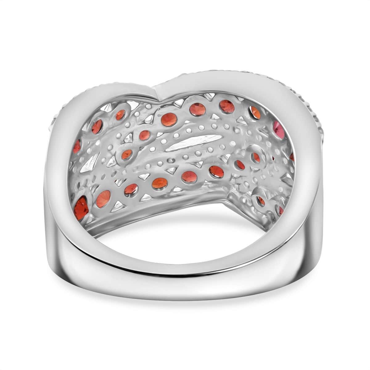 Premium Red Sapphire and White Zircon 3.00 ctw Lustrous Weave Ring in Rhodium Over Sterling Silver (Size 5.0) image number 4