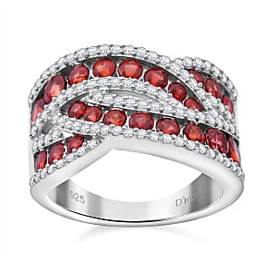 Premium Red Sapphire and White Zircon 3.00 ctw Lustrous Weave Ring in Rhodium Over Sterling Silver (Size 6.0)