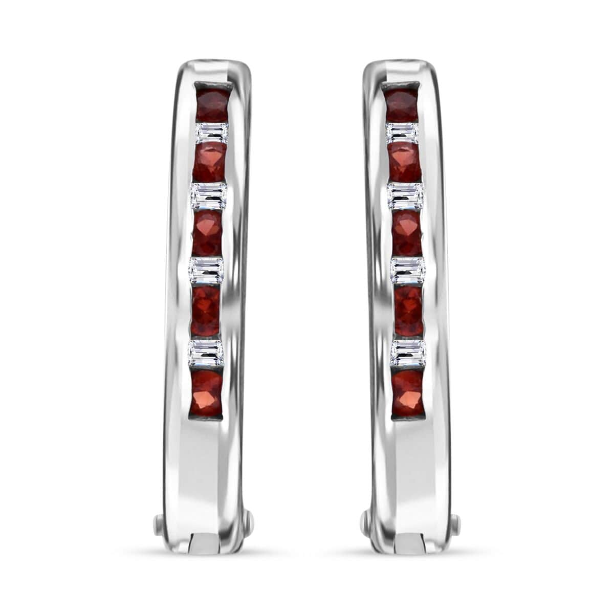 Premium Red Sapphire and Moissanite 1.00 ctw Hoop Earrings in Rhodium Over Sterling Silver image number 0