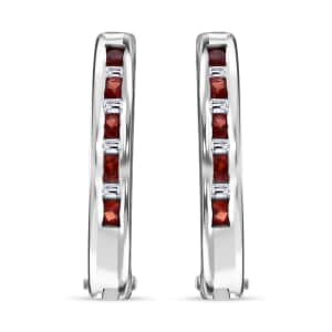 Premium Red Sapphire and Moissanite 1.00 ctw Hoop Earrings in Rhodium Over Sterling Silver