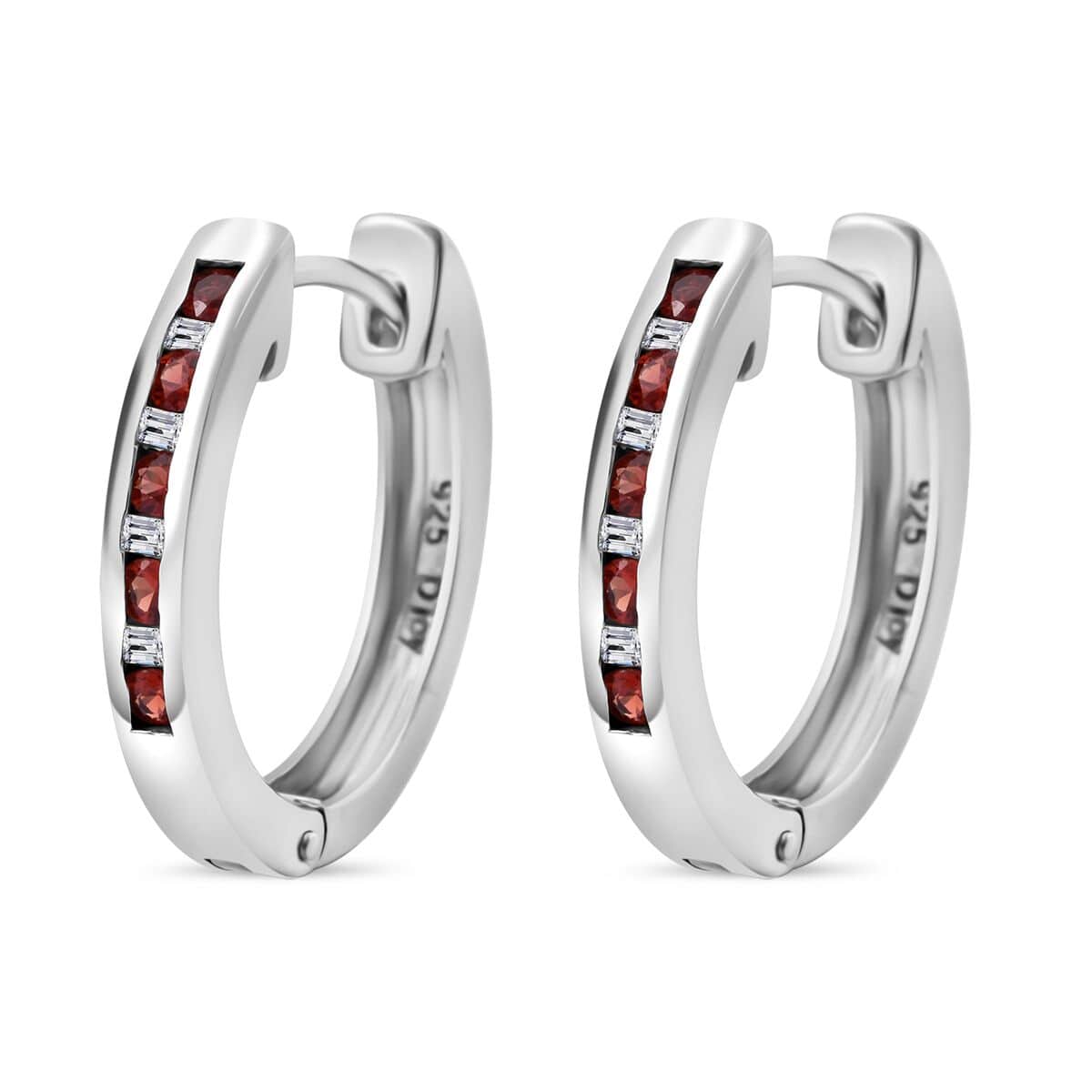 Premium Red Sapphire and Moissanite 1.00 ctw Hoop Earrings in Rhodium Over Sterling Silver image number 3