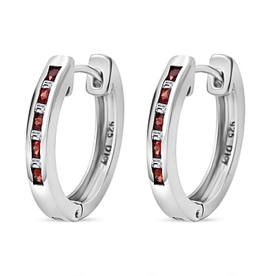 Premium Red Sapphire and Moissanite 1.00 ctw Hoop Earrings in Rhodium Over Sterling Silver