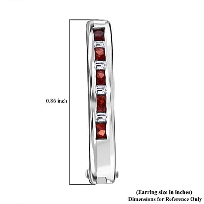Premium Red Sapphire and Moissanite 1.00 ctw Hoop Earrings in Rhodium Over Sterling Silver