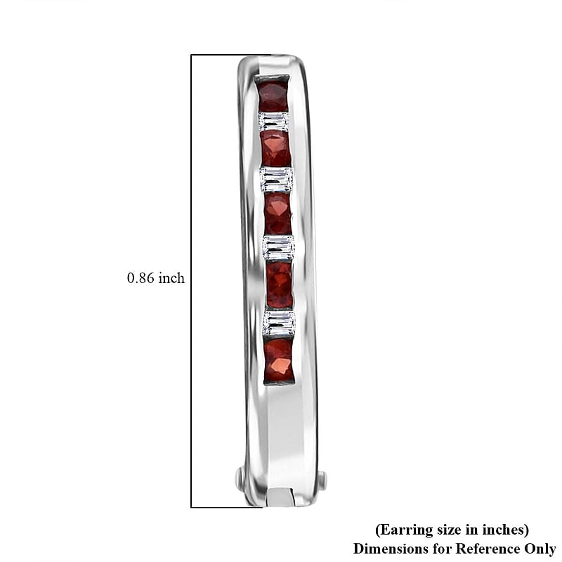 Premium Red Sapphire and Moissanite 1.00 ctw Hoop Earrings in Rhodium Over Sterling Silver