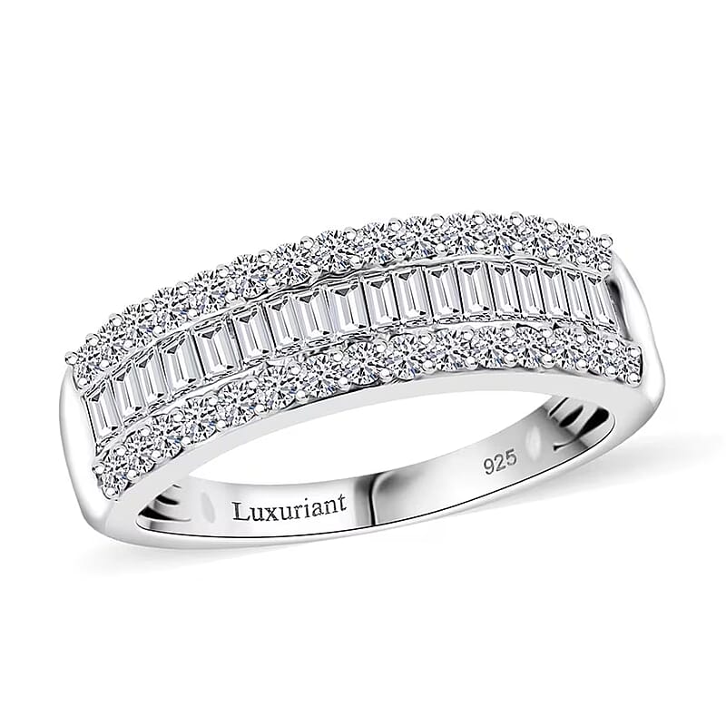 Luxuriant Lab Grown Diamond SI 1.00 ctw Dazzling Serenity Band Ring in Rhodium Over Sterling Silver (Size 10.0)