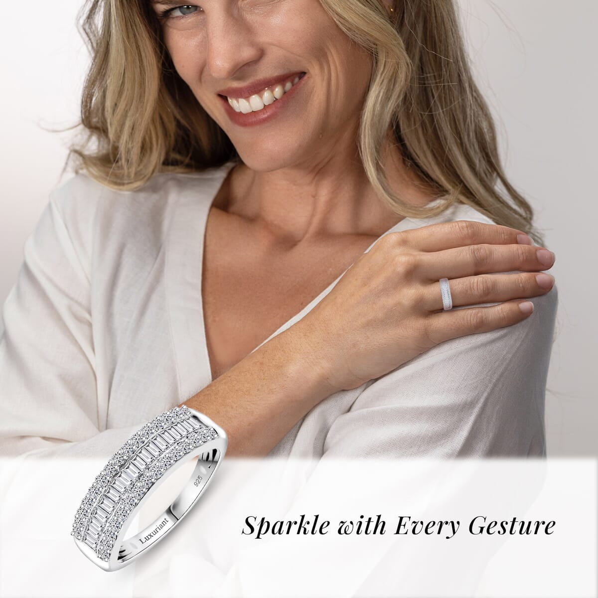 Luxuriant Lab Grown Diamond SI 1.00 ctw Dazzling Serenity Band Ring in Rhodium Over Sterling Silver (Size 8.0) image number 1