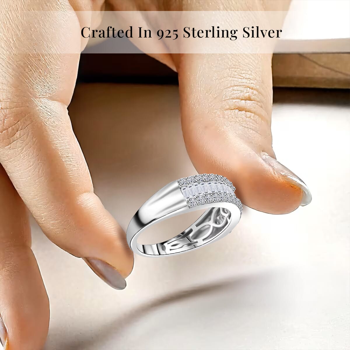 Luxuriant Lab Grown Diamond SI 1.00 ctw Dazzling Serenity Band Ring in Rhodium Over Sterling Silver (Size 8.0) image number 2