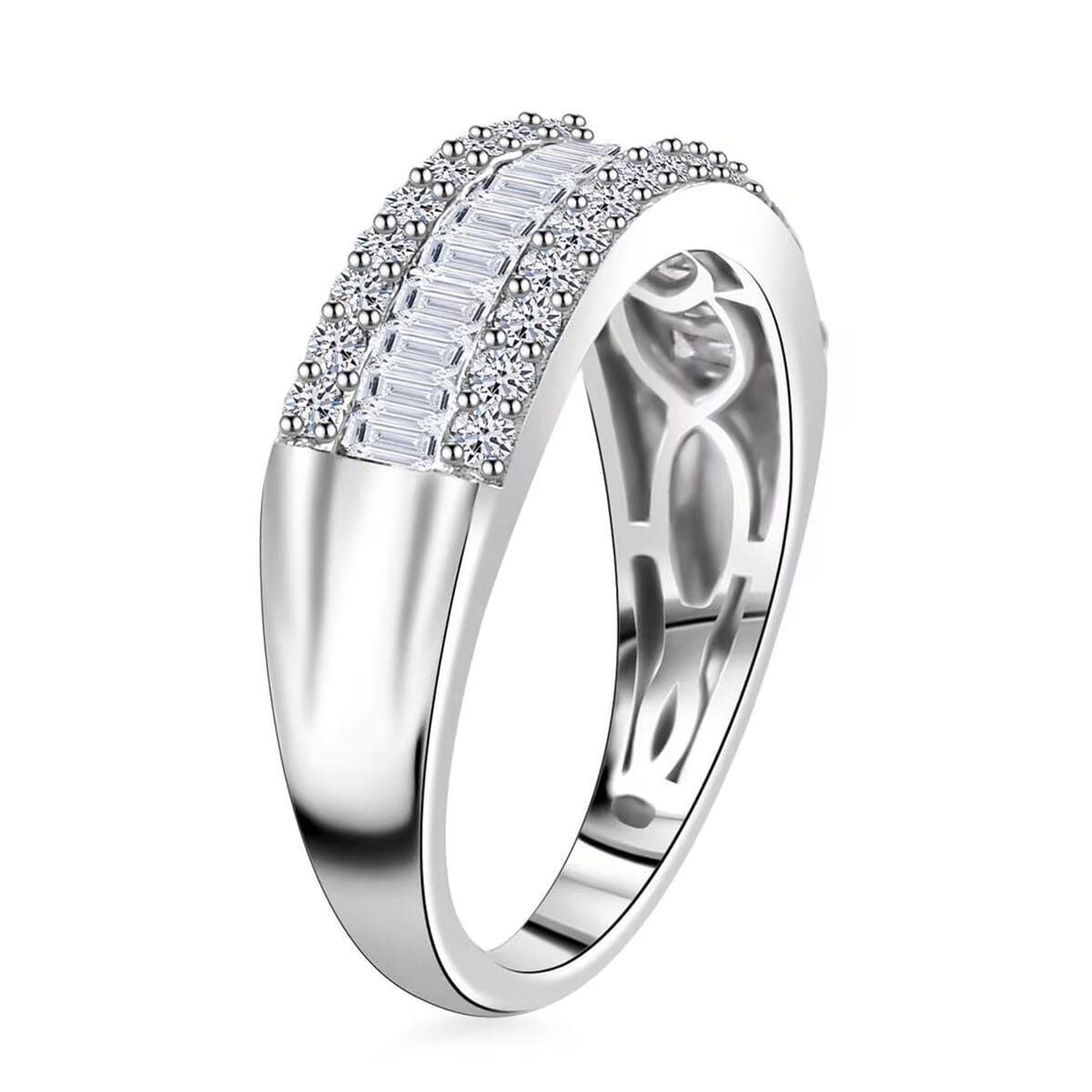 Luxuriant Lab Grown Diamond SI 1.00 ctw Dazzling Serenity Band Ring in Rhodium Over Sterling Silver (Size 8.0) image number 8