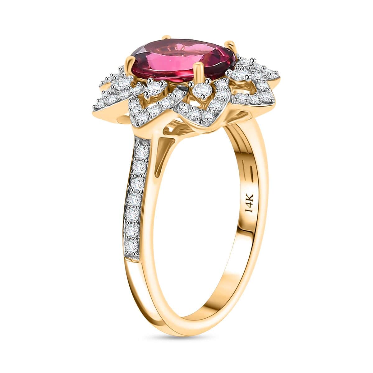 Certified & Appraised Luxoro AAAA Akwanga Rubellite and G-H I2 Diamond 2.73 ctw Floral Ring in 14K Yellow Gold (Size 10.0) 4.50 Grams image number 3