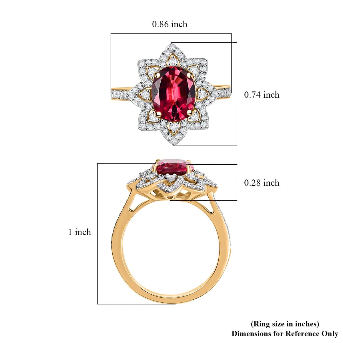 Certified & Appraised Luxoro AAAA Akwanga Rubellite and G-H I2 Diamond 2.73 ctw Floral Ring in 14K Yellow Gold (Size 10.0) 4.50 Grams image number 5