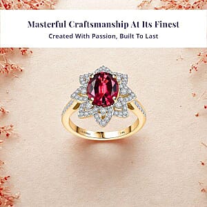 Certified & Appraised Luxoro 14K Yellow Gold AAAA Akwanga Rubellite, Diamond (G-H, I2) (0.53 cts) Floral Ring (Size 12.0) (4.50 g) 2.73 ctw