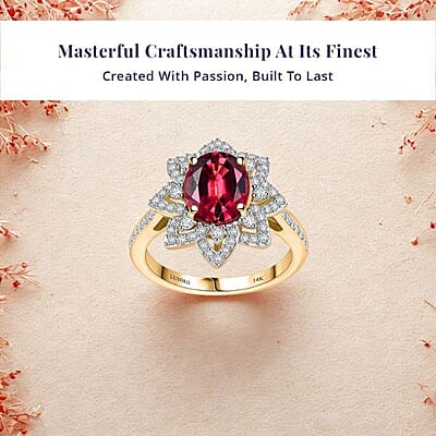 Certified & Appraised Luxoro 14K Yellow Gold AAAA Akwanga Rubellite, Diamond (G-H, I2) (0.53 cts) Floral Ring (Size 13.0) (4.50 g) 2.73 ctw