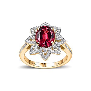 Certified & Appraised Luxoro 14K Yellow Gold AAAA Akwanga Rubellite, Diamond (G-H, I2) (0.53 cts) Floral Ring (Size 5.0) (4.50 g) 2.73 ctw