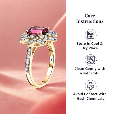 Certified & Appraised Luxoro 14K Yellow Gold AAAA Akwanga Rubellite, Diamond (G-H, I2) (0.53 cts) Floral Ring (Size 5.0) (4.50 g) 2.73 ctw