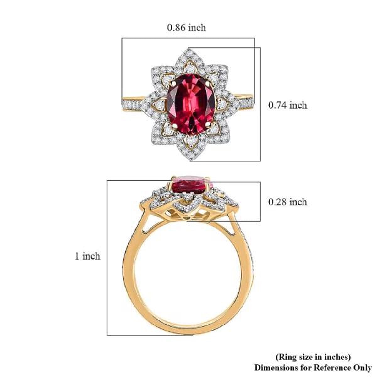 Certified & Appraised Luxoro 14K Yellow Gold AAAA Akwanga Rubellite, Diamond (G-H, I2) (0.53 cts) Floral Ring (Size 5.0) (4.50 g) 2.73 ctw image number 5