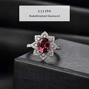 Certified & Appraised Luxoro 14K Yellow Gold AAAA Akwanga Rubellite, Diamond (G-H, I2) (0.53 cts) Floral Ring (Size 5.5) (4.50 g) 2.73 ctw