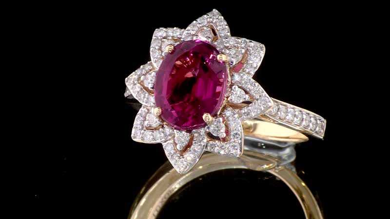 Doorbuster Certified & Appraised Luxoro AAA Ouro Fino Rubellite and G-H I2 Diamond 2.73 ctw Ring in 14K Yellow Gold (Size 10.0) 4.50 Grams (Del. in 7-10 Days)
