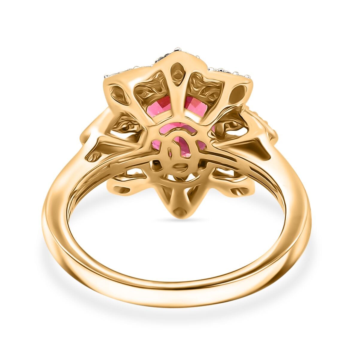Certified & Appraised Luxoro AAAA Akwanga Rubellite and G-H I2 Diamond 2.73 ctw Floral Ring in 14K Yellow Gold (Size 7.0) 4.50 Grams image number 4