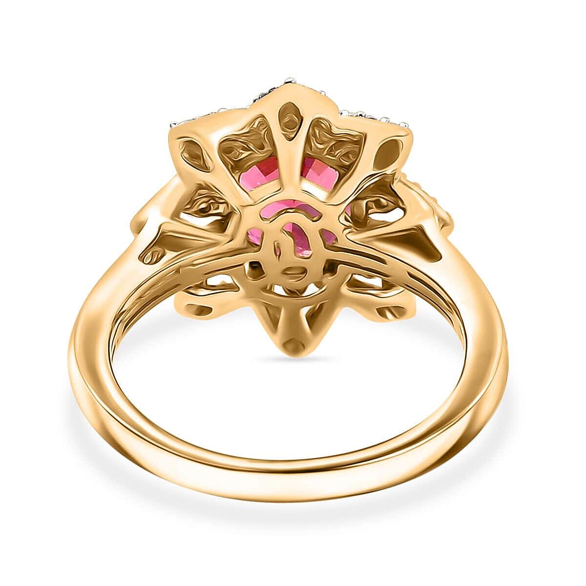 Certified & Appraised Luxoro 14K Yellow Gold AAAA Akwanga Rubellite, Diamond (G-H, I2) (0.53 cts) Floral Ring (Size 7.5) (4.50 g) 2.73 ctw image number 4