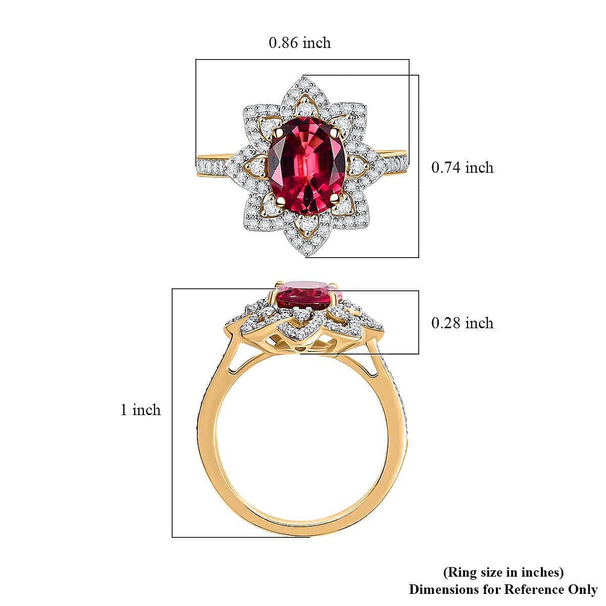 Certified & Appraised Luxoro 14K Yellow Gold AAAA Akwanga Rubellite, Diamond (G-H, I2) (0.53 cts) Floral Ring (Size 7.5) (4.50 g) 2.73 ctw image number 5