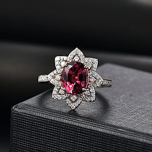 Certified & Appraised Luxoro AAAA Akwanga Rubellite and G-H I2 Diamond 2.73 ctw Floral Ring in 14K Yellow Gold (Size 8.0) 4.50 Grams