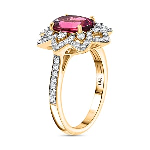 Certified & Appraised Luxoro AAAA Akwanga Rubellite and G-H I2 Diamond 2.73 ctw Floral Ring in 14K Yellow Gold (Size 8.0) 4.50 Grams