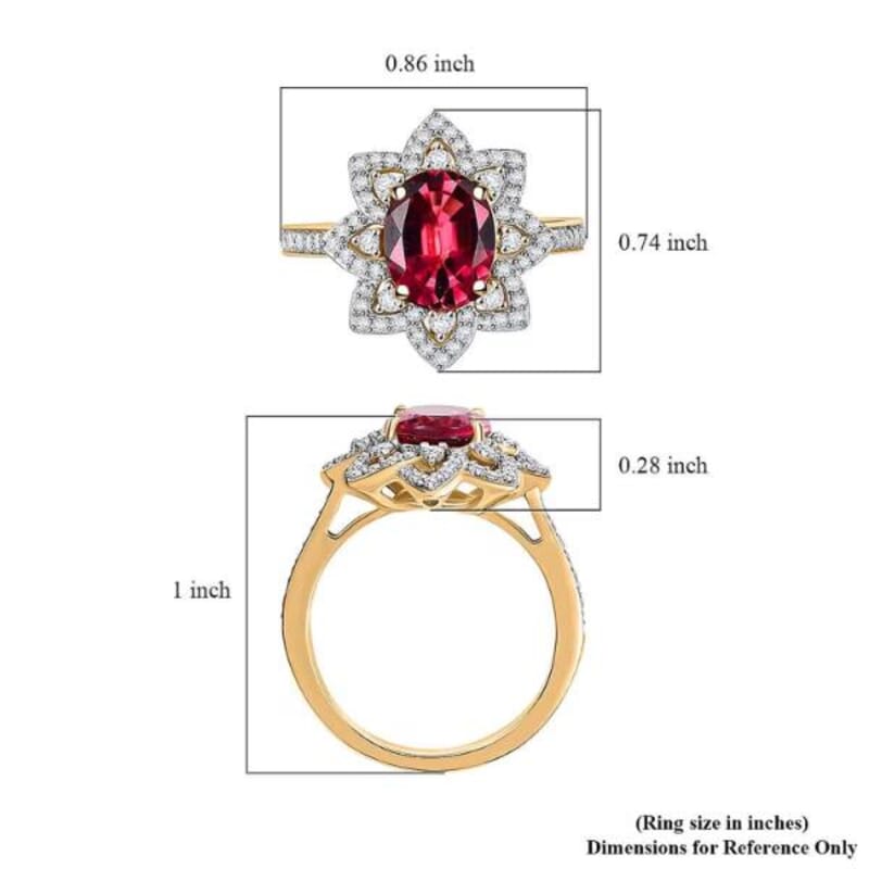 Certified & Appraised Luxoro AAAA Akwanga Rubellite and G-H I2 Diamond 2.73 ctw Floral Ring in 14K Yellow Gold (Size 9.0) 4.50 Grams