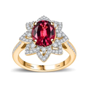 Certified & Appraised Luxoro 14K Yellow Gold AAAA Akwanga Rubellite, Diamond (G-H, I2) (0.53 cts) Floral Ring (Size 9.5) (4.50 g) 2.73 ctw