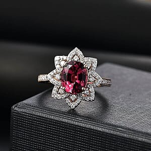 Certified & Appraised Luxoro 14K Yellow Gold AAAA Akwanga Rubellite, Diamond (G-H, I2) (0.53 cts) Floral Ring (Size 9.5) (4.50 g) 2.73 ctw