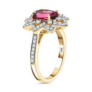 Certified & Appraised Luxoro 14K Yellow Gold AAAA Akwanga Rubellite, Diamond (G-H, I2) (0.53 cts) Floral Ring (Size 9.5) (4.50 g) 2.73 ctw