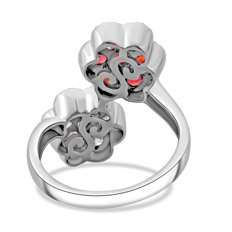 Premium Red Sapphire, Moissanite Ring in Rhodium Over Sterling Silver (Size 10.0) 2.30 ctw